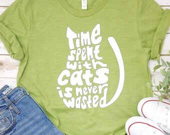 Time spent with cats is never wasted t-shirt, best cat lover tee black cat T-shirt gift