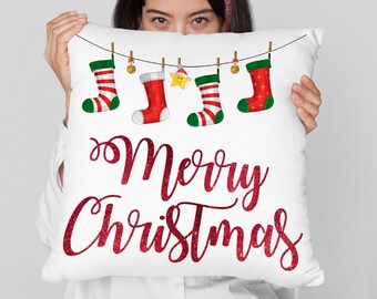 Merry Christmas Pillow and Cover, Christmas Decor, Christmas Decorations, Merry Christmas Farmhouse Decor, Farmhouse Pillow Rustic Chris