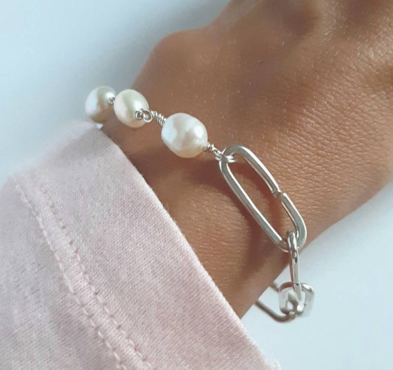 Pearl Clip Bracelet - Sterling Silver/Freshwater Pearl