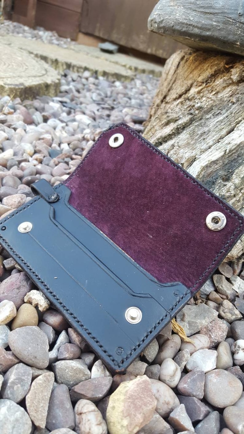 Black white Leather biker credit card holder for men women cobweb