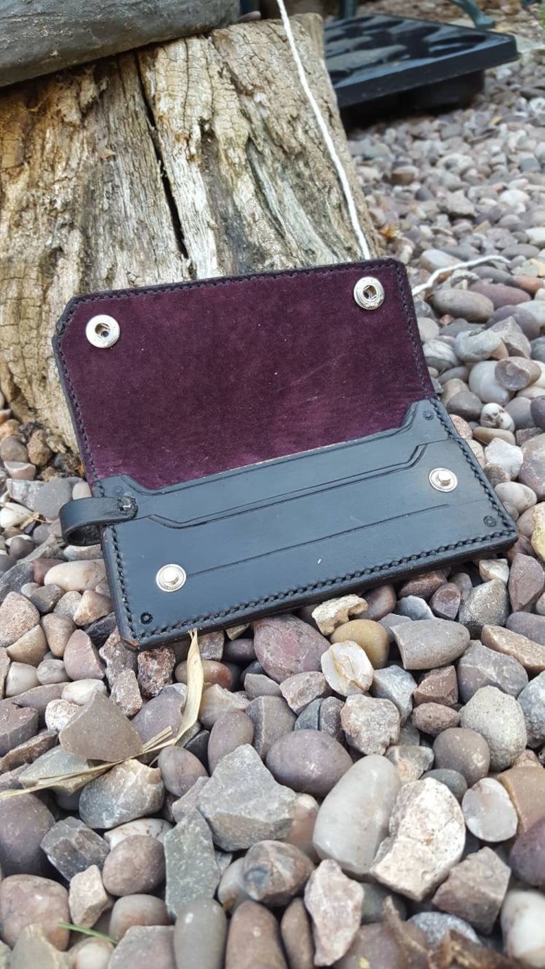 Black white Leather biker credit card holder for men women cobweb