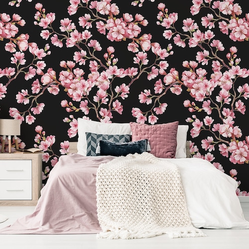 Cherry Blossoms Wallpaper Peel and Stick Wall Mural Etsy