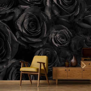 Dark rose wallpaper, self adhesive wallpaper, temporary floral wallpaper, dark wall mural, wall sticker, removable peel and stick wallpaper#
