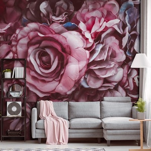 Wall of flowers wallpaper, peel and stick wallpaper, vintage style floral wall decor, self adhesive temporary wall mural, home decorw#
