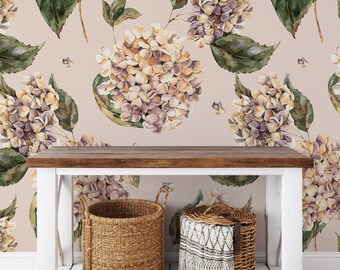 Carta da parati floreale vintage ad acquerello, carta da parati rimovibile stacca e attacca, motivo botanico, carta da parati autoadesiva, murale, decorazione murale