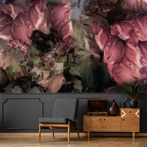 Abstract Floral Art Wallpaper Oil Painting Flowers Temporary - Etsy