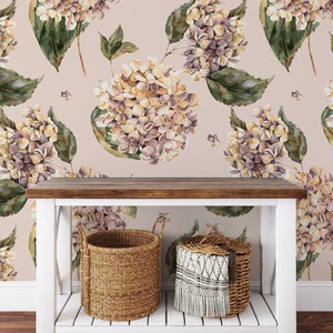 Watercolor vintage floral wallpaper, peel and stick removable wallpaper, botanical pattern, self adhesive wallpaper, wall mural, wall decor