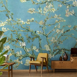 Almond blossom by Van Gogh wallpaper, peel and stick vintage wallpaper, removable temporary wall decor, chinoiserie wall mural#