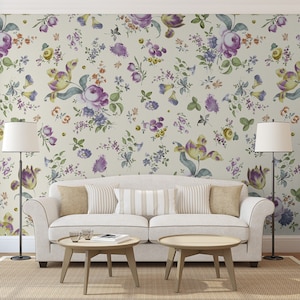 Carta da parati floreale in stile vintage, carta da parati con motivo rosa viola, autoadesiva, stacca e incolla, rimovibile o tradizionale, carta da parati in vinile