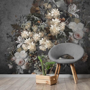Carta da parati floreale vintage, bellissimo murale da parete con bouquet, autoadesiva, staccabile e attaccabile, rimovibile o tradizionale, carta da parati in vinile