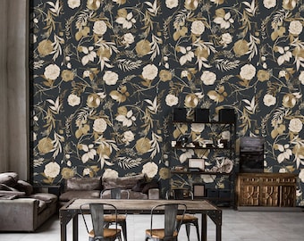 Antique floral wallpaper, peel and stick vintage wall mural, temporary removable wallpaper, self adhesive, wallpaper roll