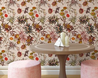 Botanic floral wallpaper, watercolor pattern wallpaper, self adhesive, peel and stick, removable or traditional, vinyl wallpaper