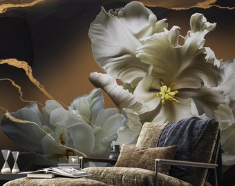 Carta da parati floreale astratta di lusso, murale vintage, arte murale, autoadesiva, stacca e attacca, rimovibile o tradizionale, carta da parati in vinile