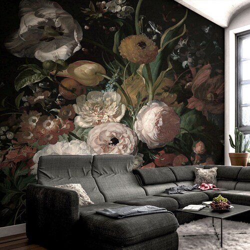 Dutch Dark Vintage Floral Removable Wallpaper Peel and Stick Etsy UK