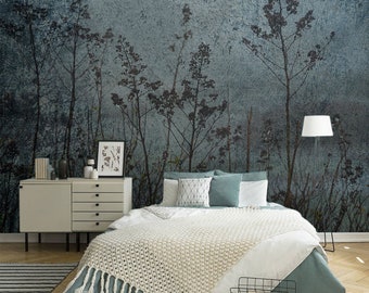 Papel tapiz floral grunge oscuro, mural de pared de pradera, autoadhesivo, despegable y pegable, extraíble o tradicional, papel tapiz de vinilo