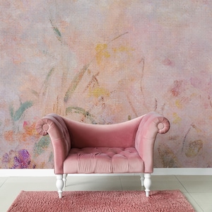 Rosa Blumentapete, Pastellwandbild, selbstklebend, schälen und aufkleben, abnehmbar oder traditionell, Vinyltapete