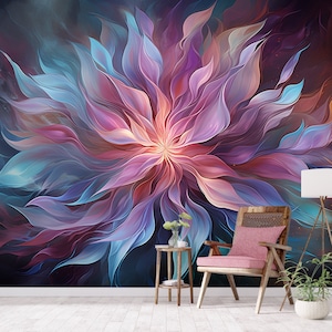 Carta da parati floreale colorata, murale moderno mandala, autoadesivo, stacca e incolla, rimovibile o tradizionale, carta da parati in vinile