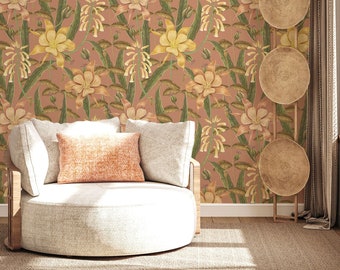 Carta da parati floreale vintage, carta da parati rimovibile stacca e attacca, motivo floreale giallo, carta da parati autoadesiva, murale, decorazione murale