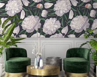 Papel tapiz floral oscuro con peonías, mural de pared autoadhesivo, papel tapiz removible, decoración del hogar