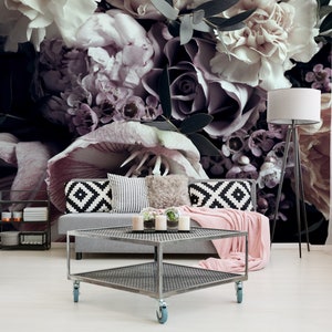 Floral vintage wallpaper mural, peel and stick wall mural, floral home decor, temporary removable wallpaper, home decor