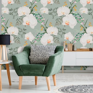 White Orchid Wallpaper Peel and Stick Wall Mural Beautiful - Etsy