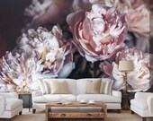 Peony flowers wall mural, peel and stick floral wallpaper, temporary removable wallpaper, self adhesive, floral wall decor, home decor