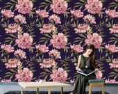 Pressed flower floral clipart, boho wallpaper, watercolor wallpaper, temporary wallpaper, floral wallpaper, wallpaper roll, dark wallpaper