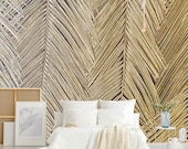 Leafs art wallpaper, straw texture wallpaper, gold leafs, floral wallpaper, temporary wallpaper, banana leaf print, boho wallpaper, leaf svg