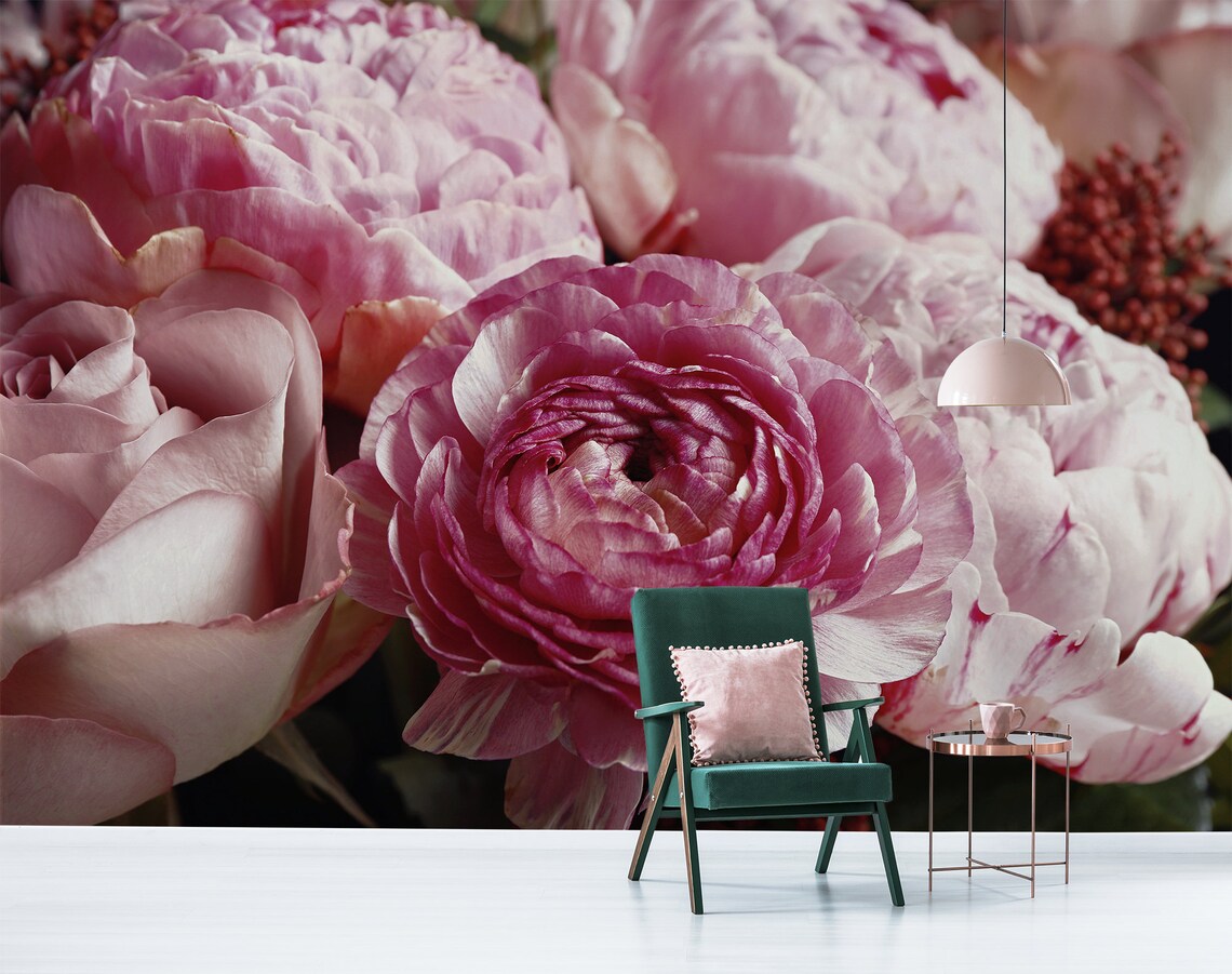 Pink Peony Wall Mural Peel and Stick Wallpaper Self Adhesive - Etsy