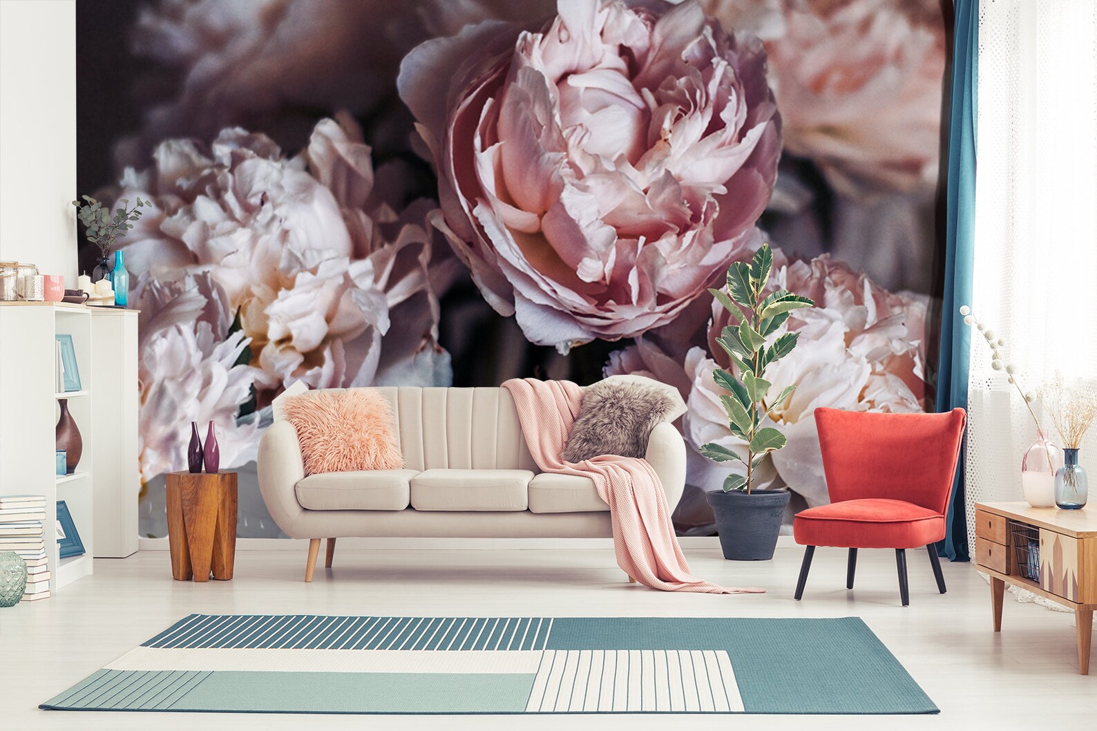 Peony Flowers Wall Mural, Peel and Stick Floral Wallpaper, Temporary ...