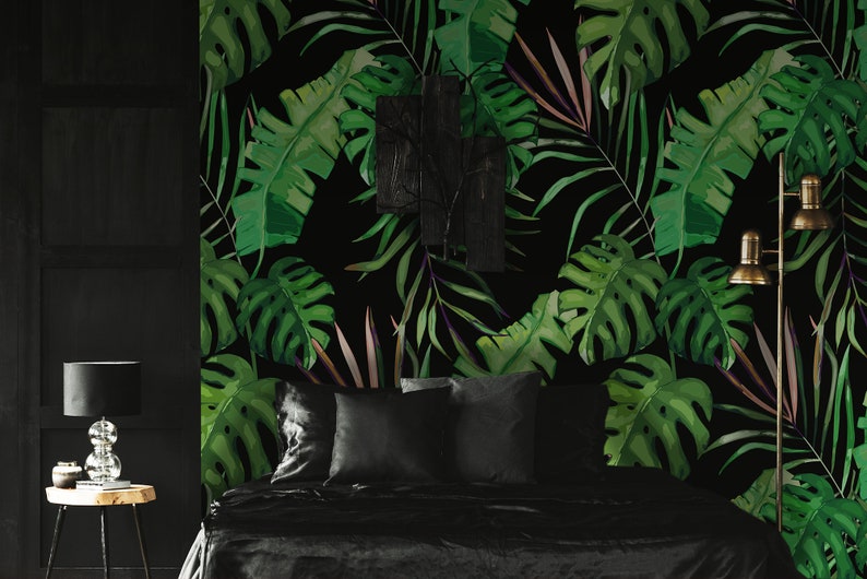 Dark Jungle Wallpaper Peel and Stick Tropical Removable Wall Etsy