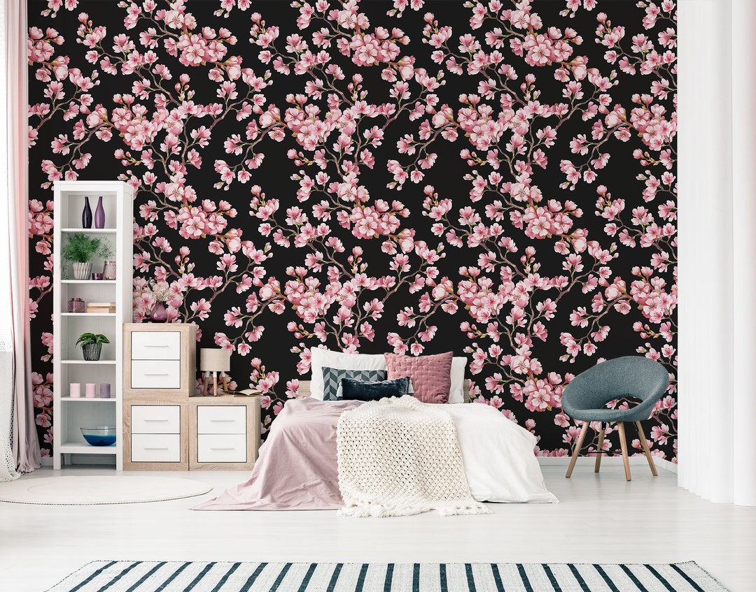 Cherry Blossoms Wallpaper, Peel and Stick Wall Mural, Removable Floral