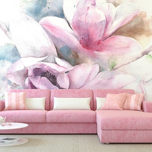 Pastel tone floral wallpaper, self adhesive removable wallpaper, watercolor floral wall art, peel and stick wallpaper, floral wall decor