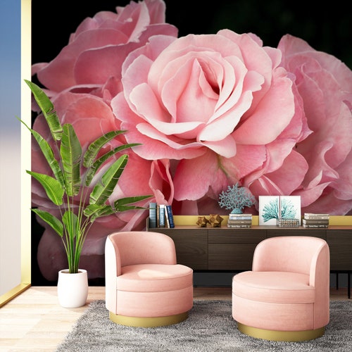 Pink Rose Wallpaper Peel and Stick Wall Mural Temporary Etsy