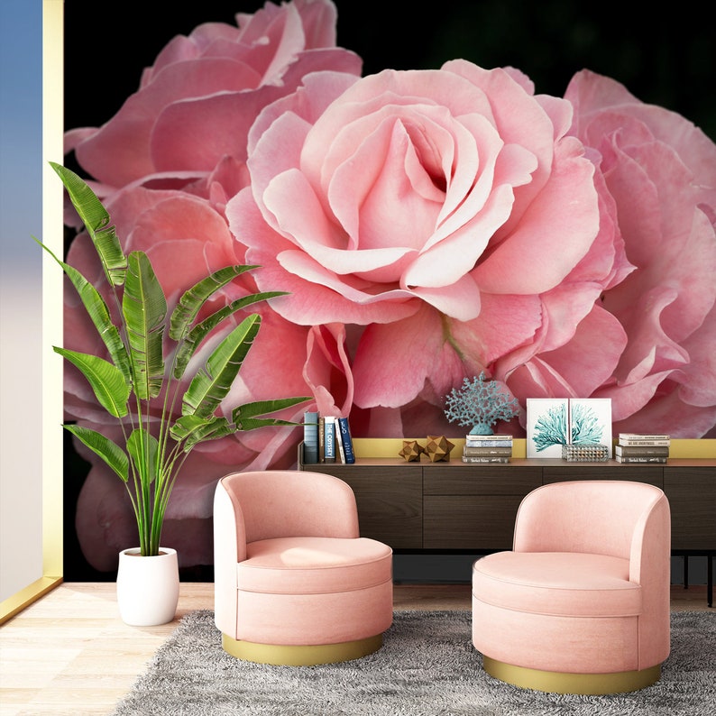 Pink Rose Wallpaper Peel and Stick Wall Mural Temporary Etsy