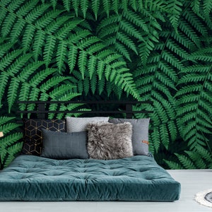 Fern leaf self adhesive wall mural, botanical removable wall mural, peel and stick temporary wallpaper mural, green wallpaper,  home decor