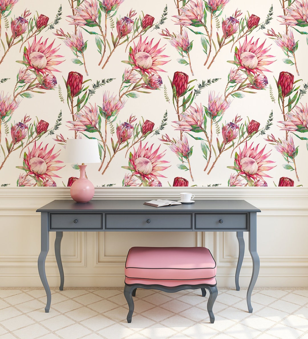 Watercolor Pink Flowers Wallpaper, Peel and Stick Wallpaper, Self ...