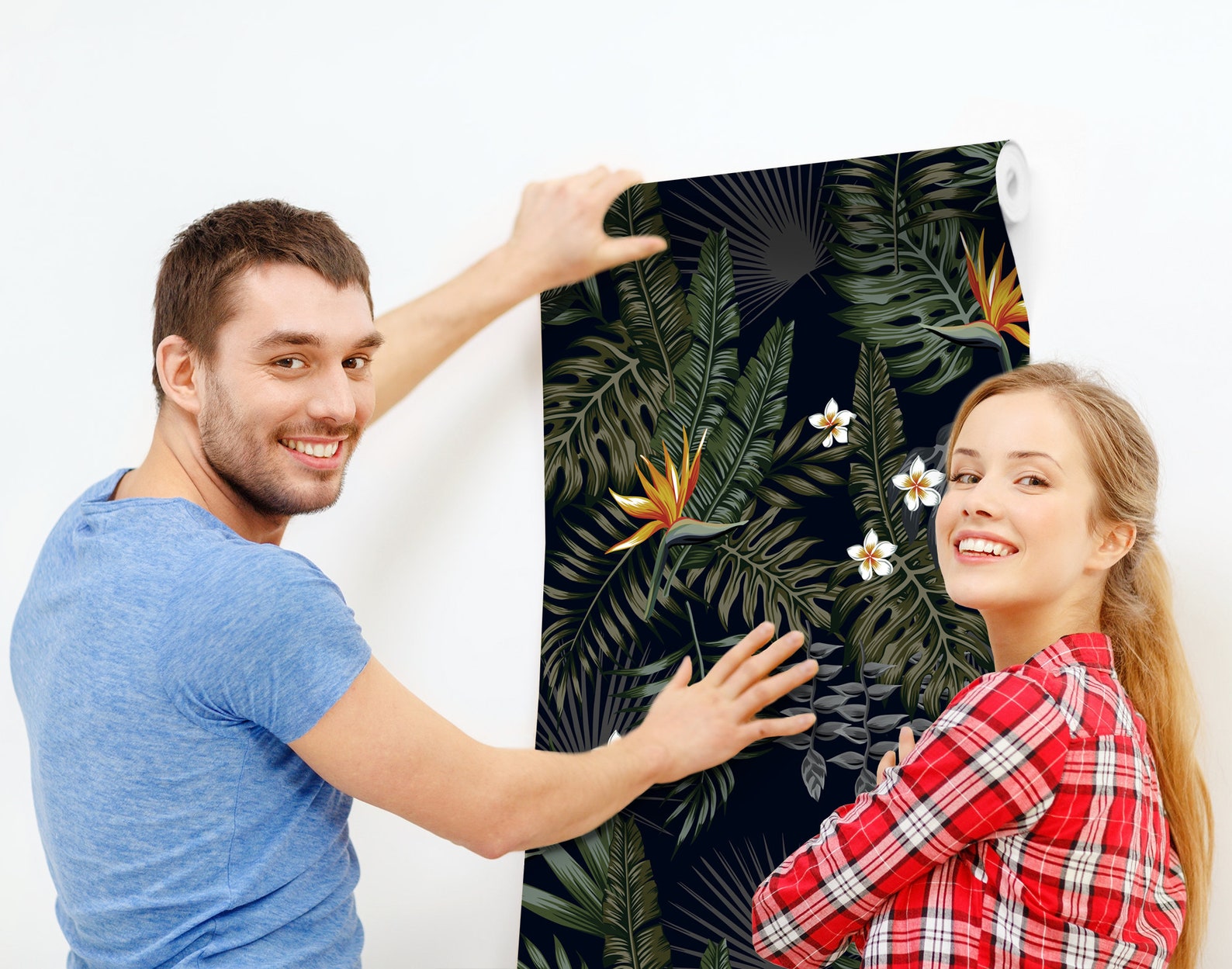 Dark Jungle Wallpaper, Peel and Stick Wall Mural With Tropical Pattern ...