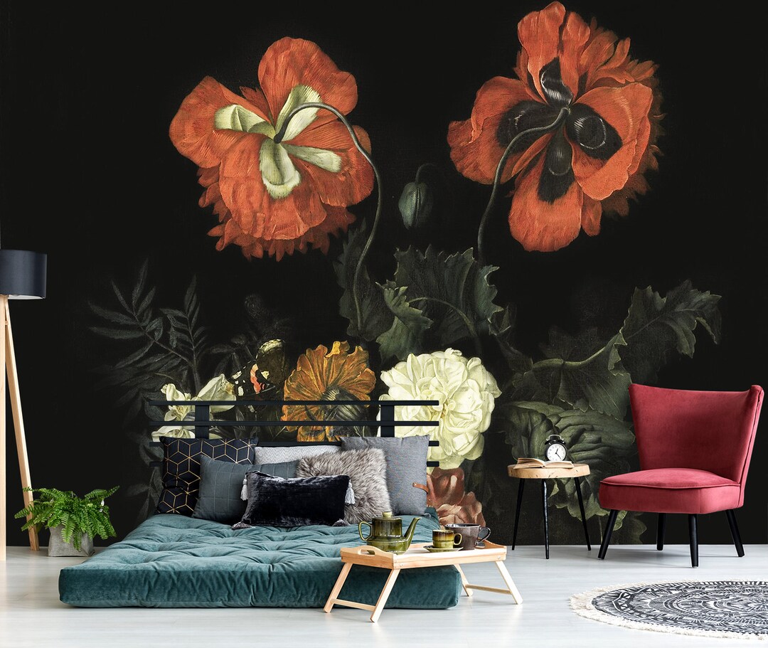 Poppy Flowers Wall Mural, Peel and Stick Wallpaper, Dutch Floral ...