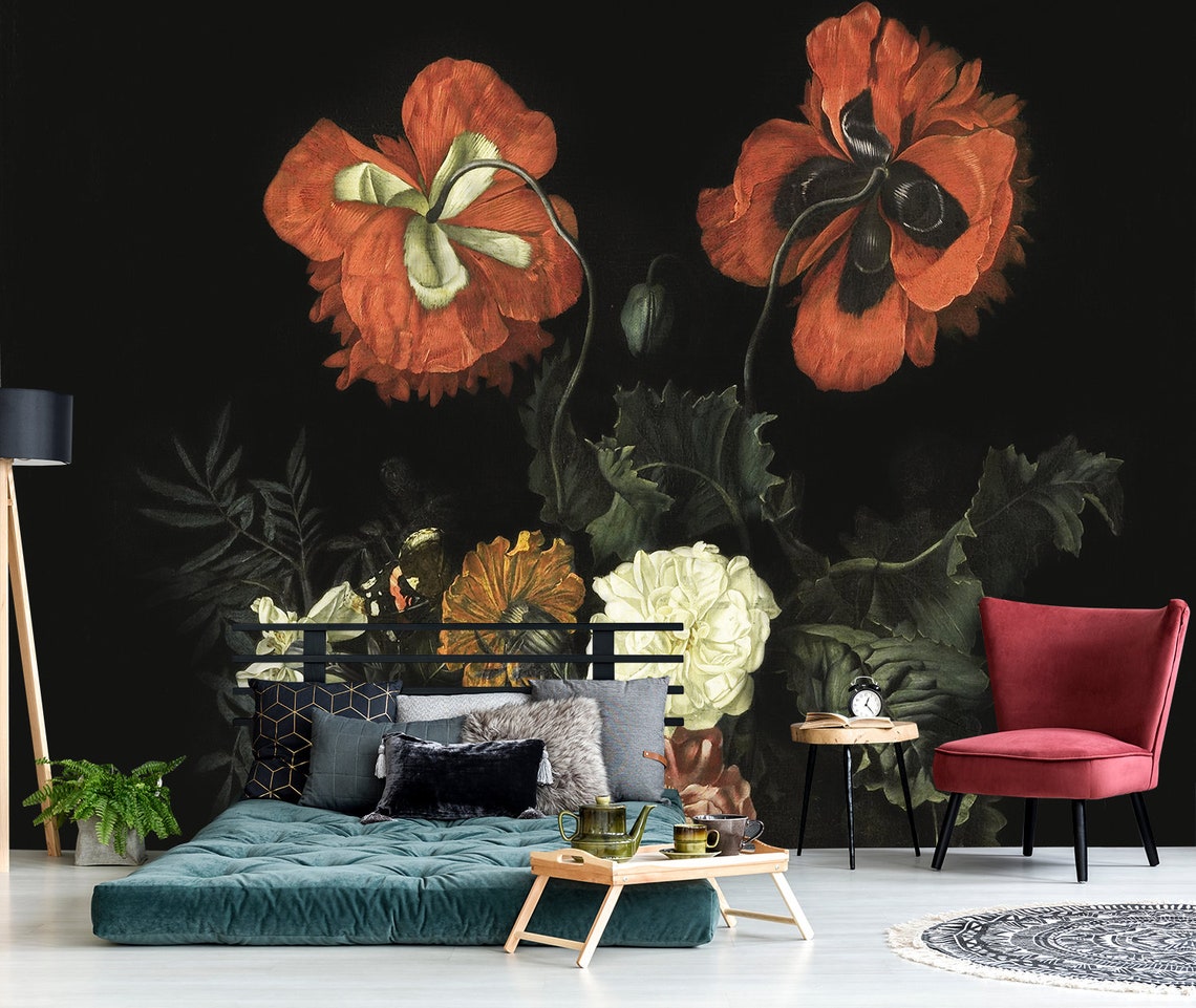 Poppy Flowers Wall Mural, Peel and Stick Wallpaper, Dutch Floral ...