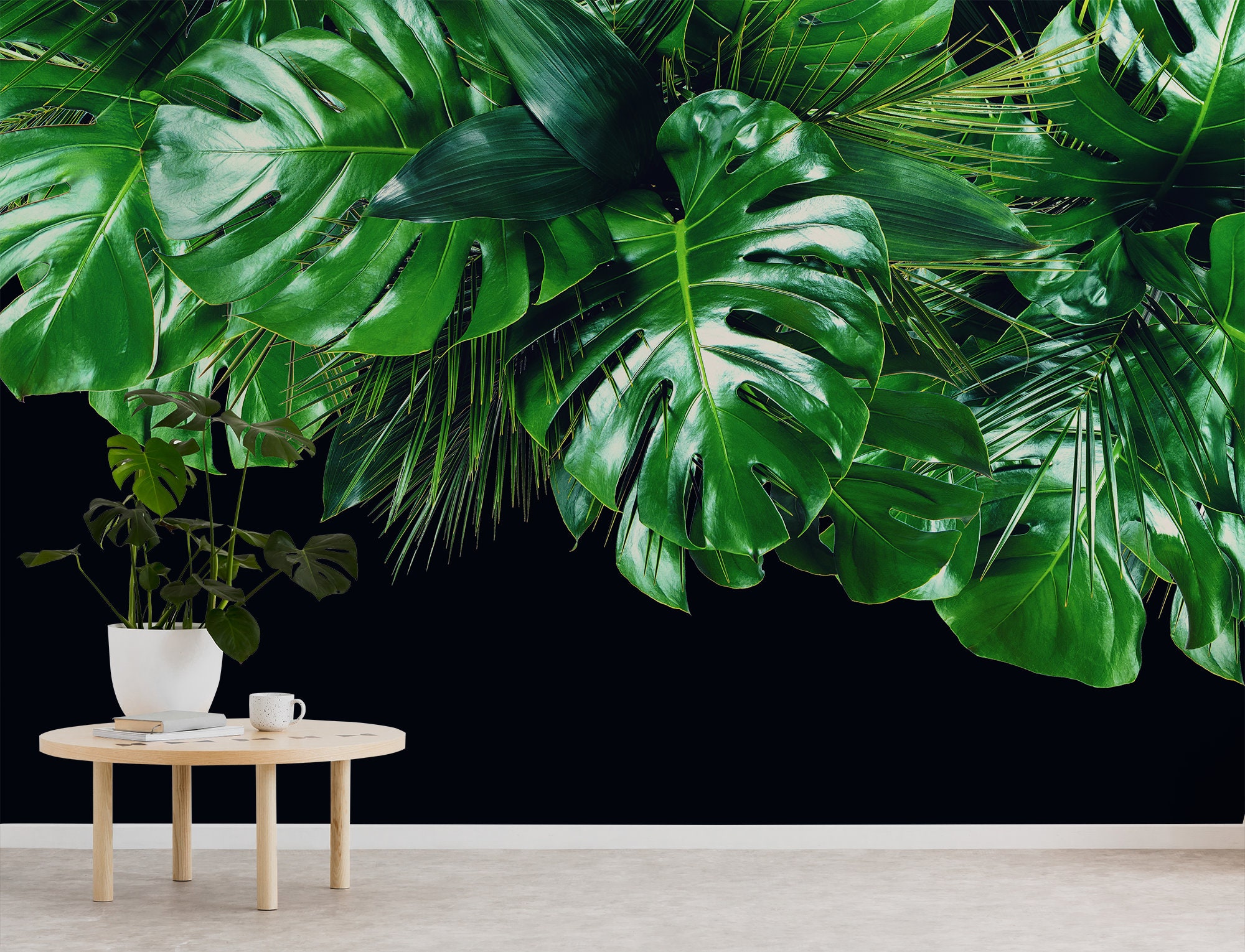 Dark Monstera Leaf Modern Wall Mural Peel and Stick Removable | Etsy