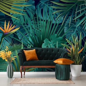 Paradies ablösbare Tapete, schälen und kleben tropisches Wandbild, temporäre Tapete, Blumen-Wand-Dekor, Wohnkultur
