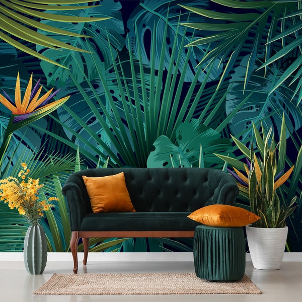 Paradise removable wallpaper, peel and stick tropical wall mural, temporary wallpaper, flower wall decor, home decor