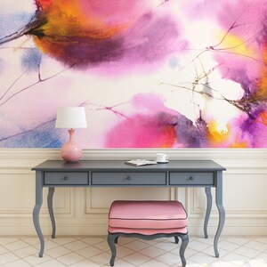 Abstract floral wall mural, self adhesive removable wallpaper, watercolor wall art, peel and stick wallpaper, floral wall decor