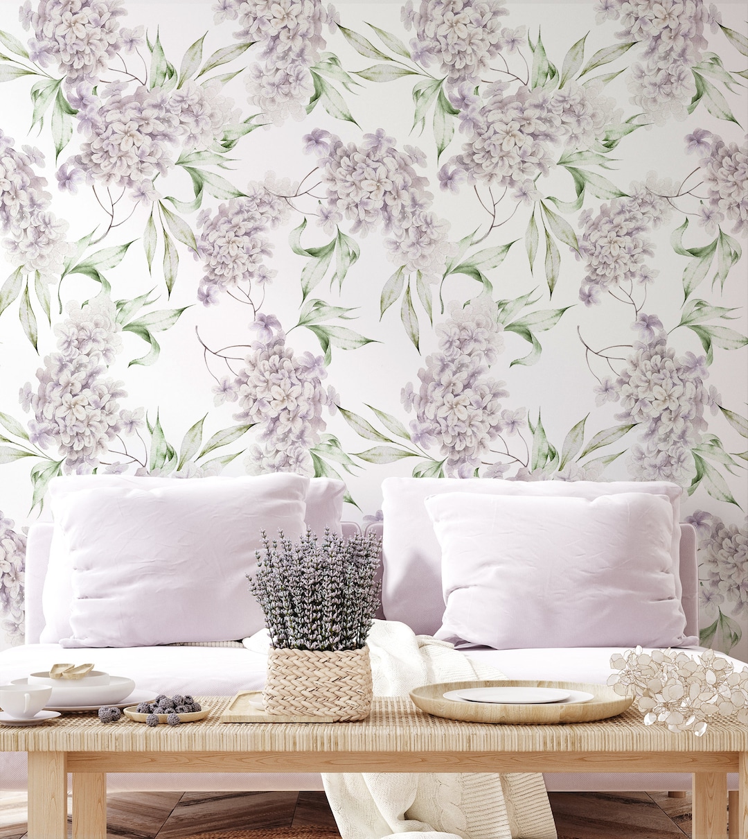 Watercolor Floral Wallpaper, Lilac Flower Wall Mural, Floral Print ...