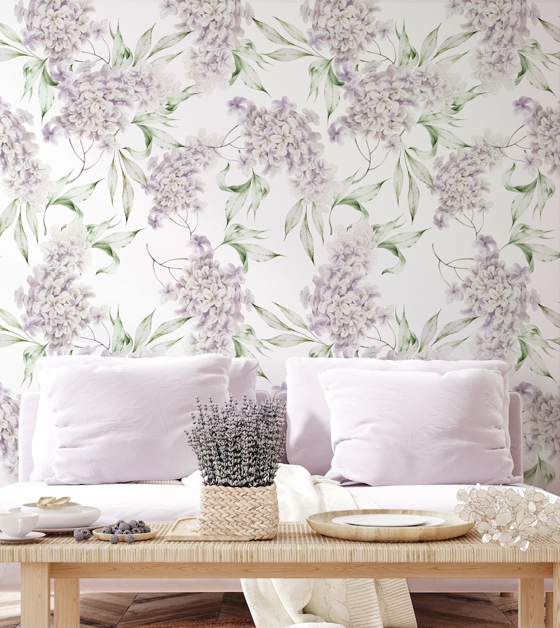 Watercolor Floral Wallpaper, Lilac Flower Wall Mural, Floral Print ...