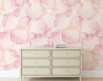 Pink petal wallpaper, peel and stick floral wallpaper, self adhesive wall mural, botanical print, floral wall art, wall decor