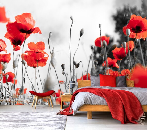 Murando Photo Wallpaper Poppy Flowers 441x315 Cm / 173.6" X 124" Peel And Stick Self Adhesive Foil Print Wall Mural Nature Flowers Botany Abstract Poppies Pink B C 0878 A A - View #5