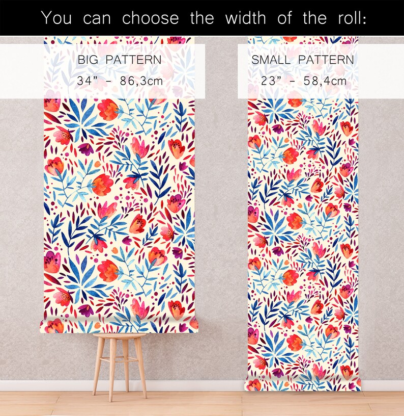 Red poppies wallpaper self adhesive wallpaper floral Etsy