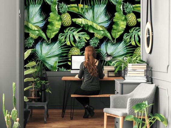 Duiker Tol kogel Exotisch verwijderbaar behang met tropische planten banaan en - Etsy  Nederland